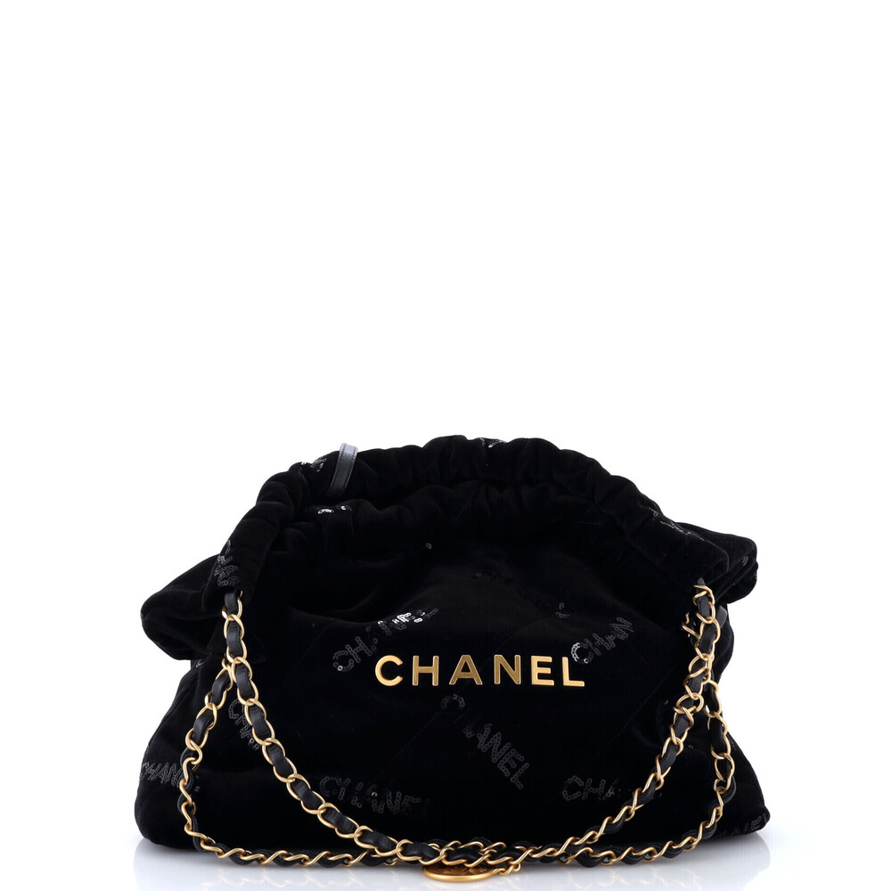 Chanel Medium 22 Chain Hobo Quilted Velvet with Sequins